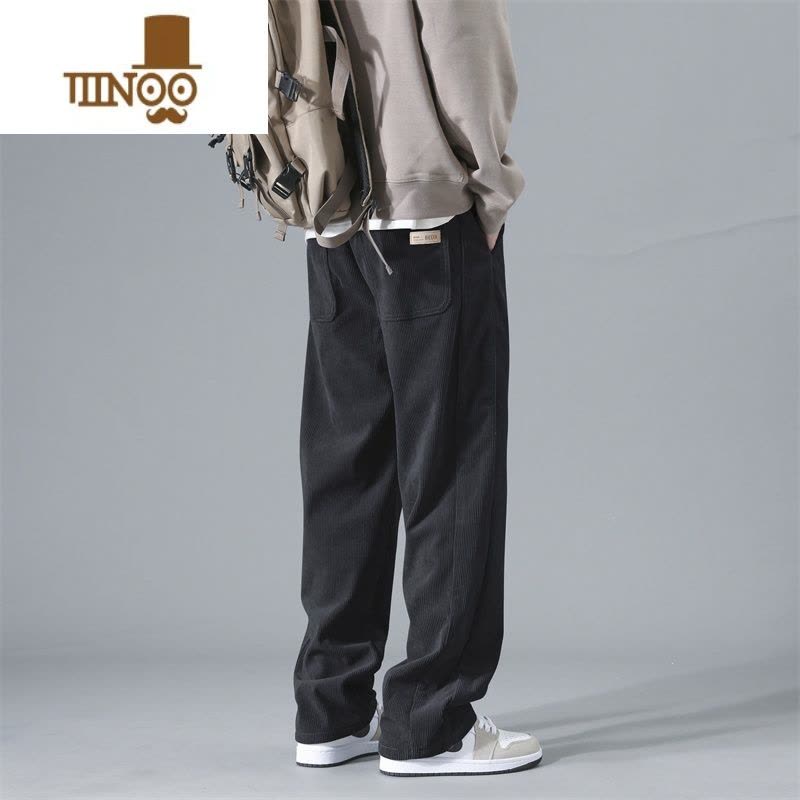 YANXU灯芯绒裤子男春加绒加厚直筒卫裤潮牌阔腿运动休闲长裤图片