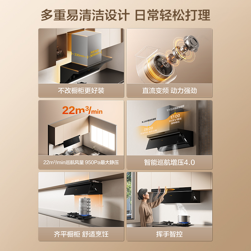 方太(FOTILE)烟灶套装22m³侧吸油烟机燃气灶套餐 挥手智控 免改孔灶具 家用烟灶套餐JND1+02-TH33B高清大图