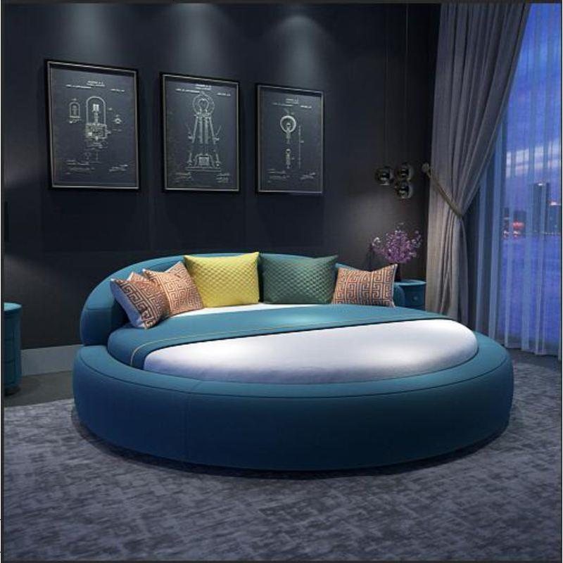 欧式布艺大圆形圆床双人可拆洗现代简约女孩公主轻奢情侣婚床