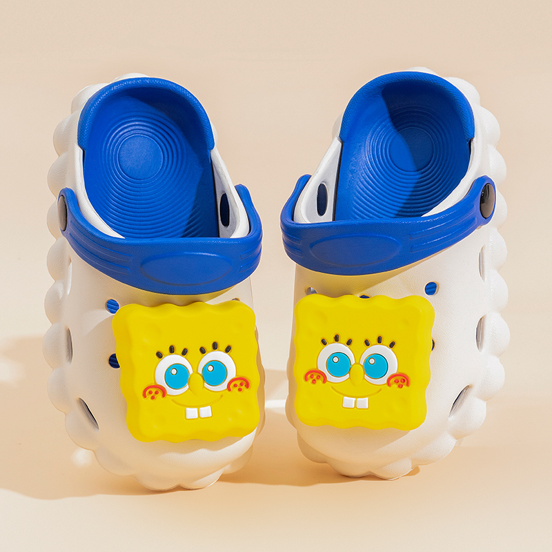 海绵宝宝夏季新款儿童洞洞鞋男童软底防滑凉拖鞋女孩卡通可爱凉鞋 深蓝色 内长15cm