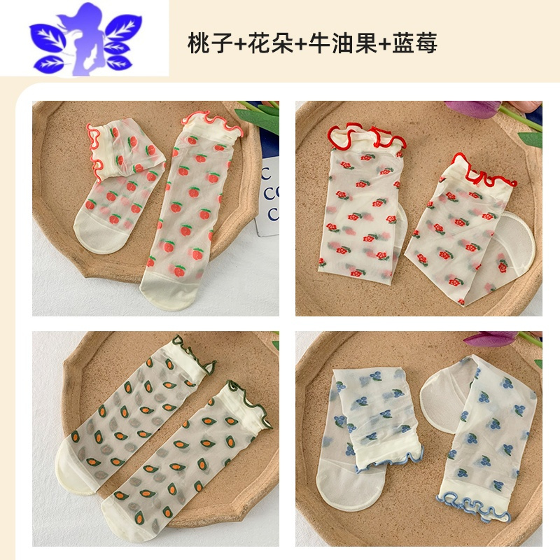 Ideamini透明玻璃丝水晶袜子女中筒袜夏季薄款设计感女小众夏天可爱凉鞋袜袜子