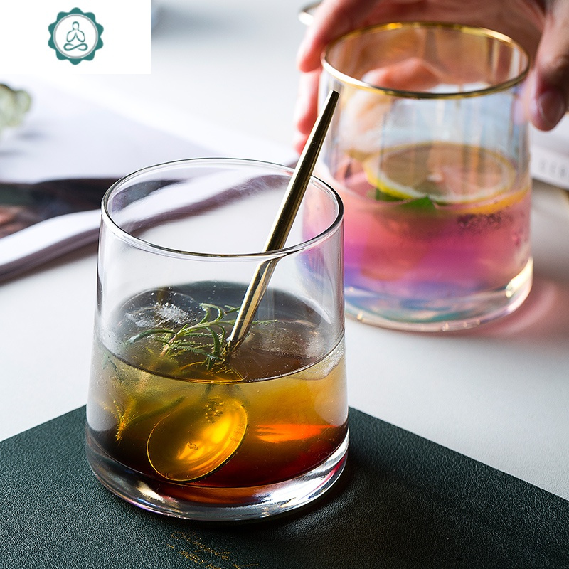 北欧玻璃杯ins家用果汁水杯透明茶杯简约喝水杯子啤酒杯网红创意 封后 威士忌酒杯描金透明