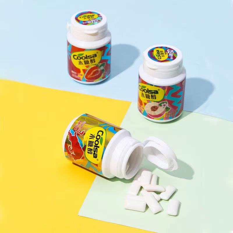 酷莎木糖醇口香糖清新口气脆皮夹心咀嚼水蜜桃草莓味瓶装随身便携高清大图