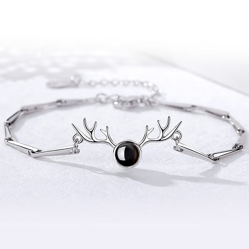 鑫铂尼一鹿路有你投影925银新款100种我爱你手链七夕情人节礼物生日纪念送女友闺蜜高清大图