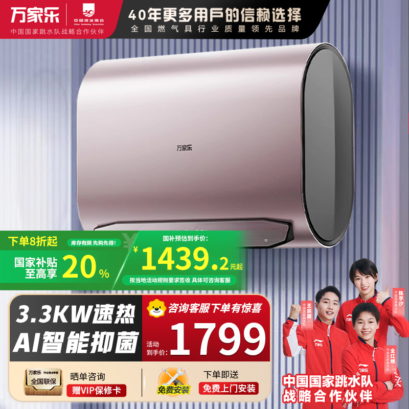 万家乐 D60-B6H1电热水器60升扁桶双胆家用卫生间洗澡储水速热节能省电