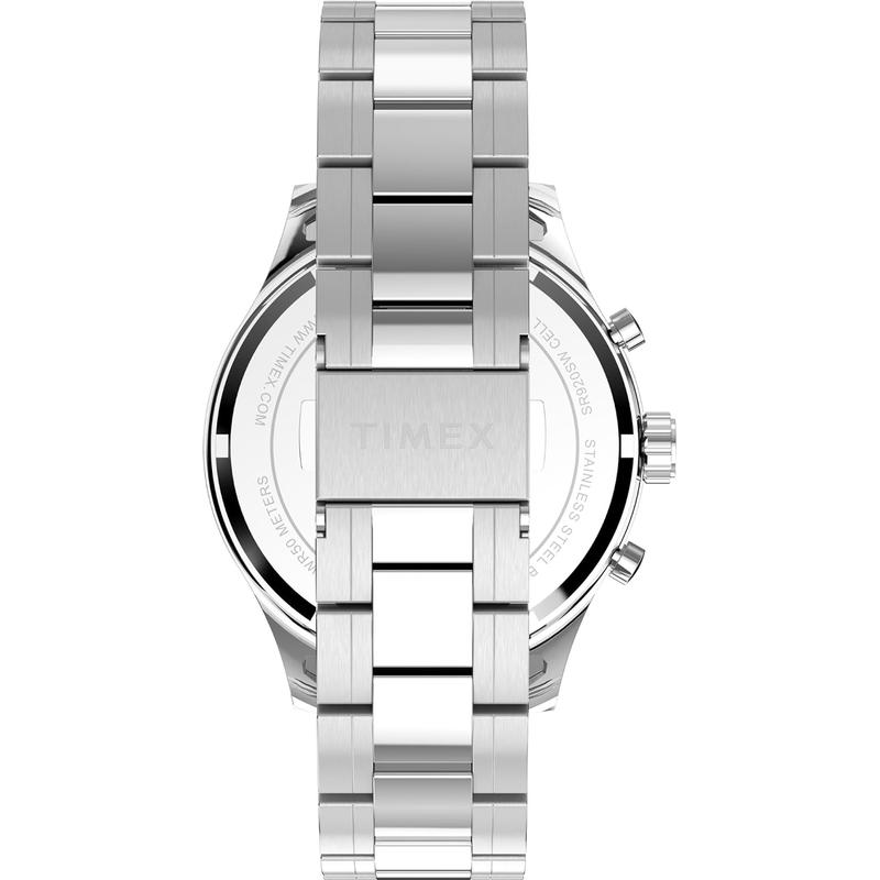 男款石英腕表银色表链黑色表盘商务休闲多功能计时防水手表高清大图