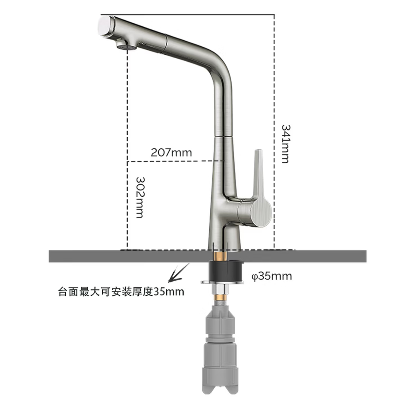 九牧(JOMOO)厨房水龙头抽拉式冷热水龙头家用水槽洗菜盆洗碗池水龙头33145高清大图