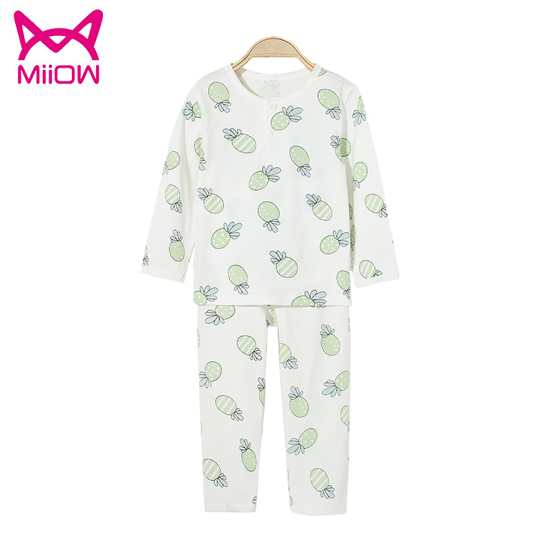 猫人家居服纯棉薄款长袖儿童睡衣套装男童女童空调服夏季