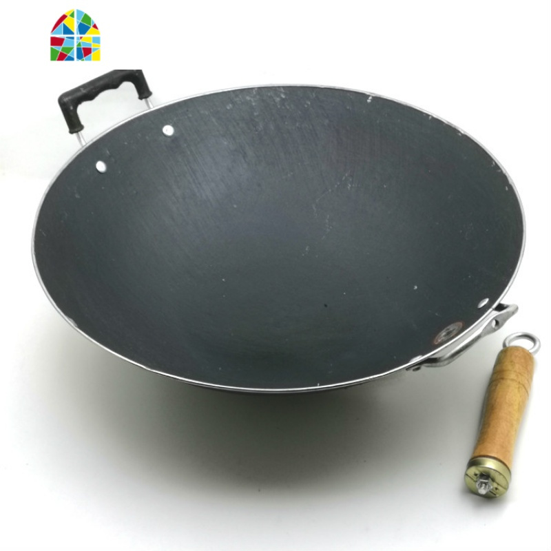 铸煤气灶专用尖底单柄防烫手把炒锅不粘锅双耳老式炒锅