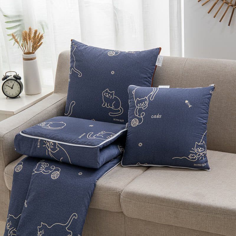 约克罗兰 卡通可爱印花抱枕被二合一靠垫抱枕磨毛小被子 线球猫 40*40cm 打开100*150cm图片