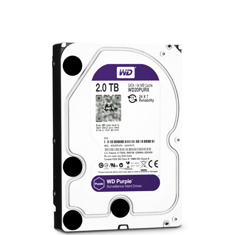 西部数据(WD) 紫盘 2TB SATA6Gb/s 64M 监控硬盘 WD20PURX (单位:个)