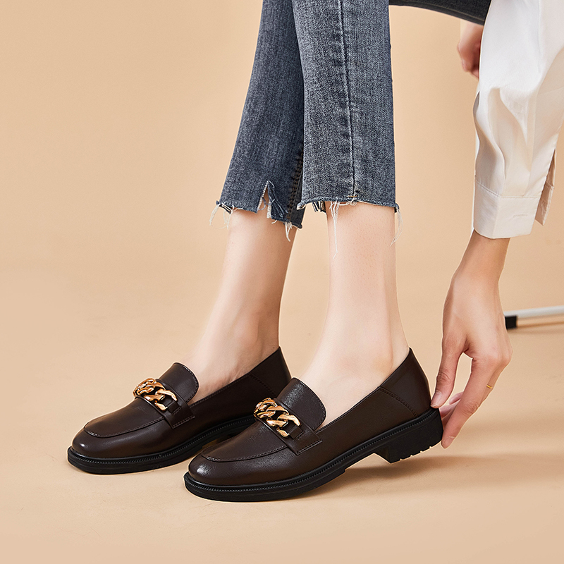 城新款平底乐福鞋女鞋软皮单鞋春秋季百搭一脚蹬英伦风小皮鞋平底单鞋