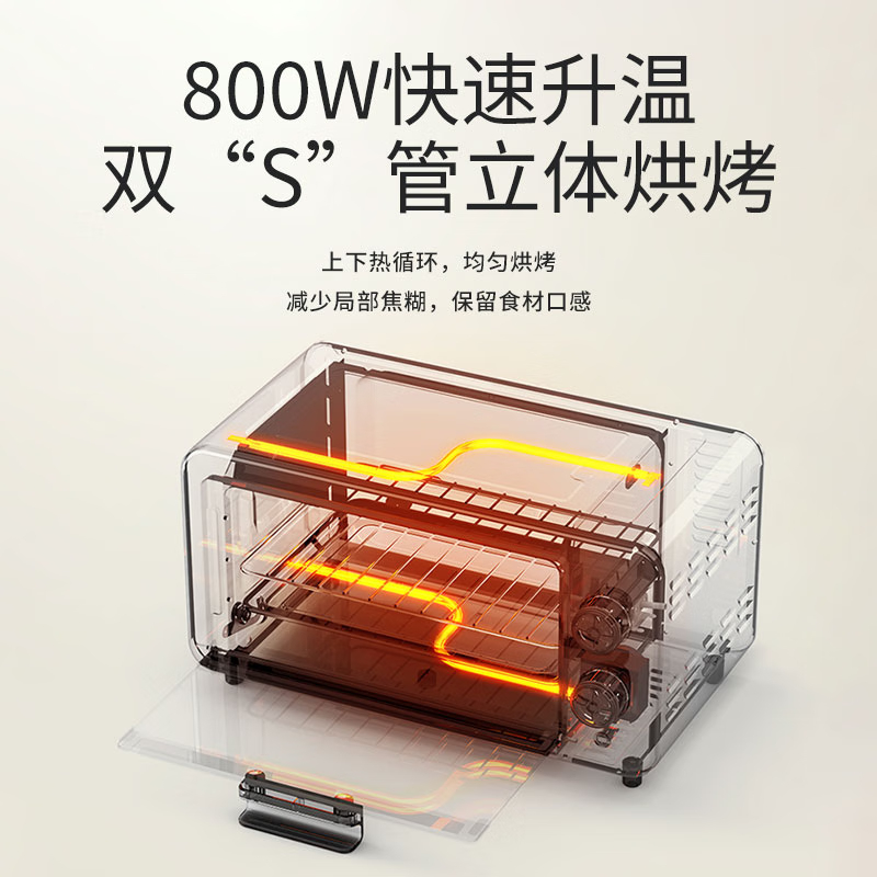 科西 电烤箱 家用多功能11L大容量 上下独立控温 带炉灯 可视玻璃门烤箱 CD-OL1 薄荷绿高清大图