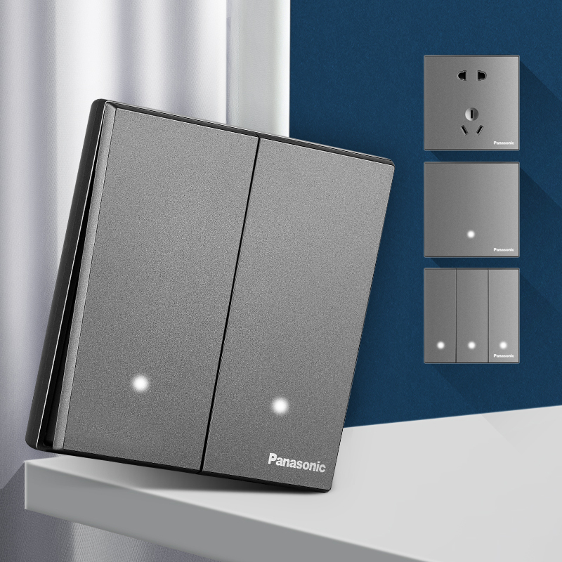 松下panasonic开关插座面板悦宸灰色带led灯86型家用墙壁开关单联开关
