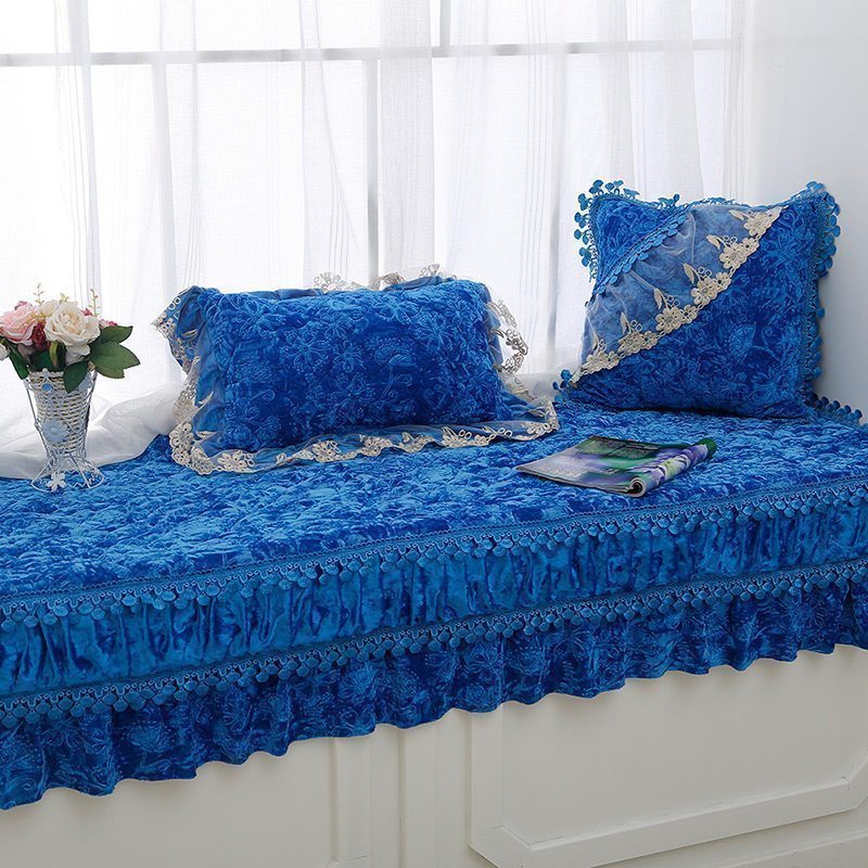 汐岩飘窗垫欧式防滑榻榻米垫四季通用窗台垫阳台垫子可裁剪飘窗坐垫厚 伯爵夫人-宝蓝色抱枕45*45cm含芯