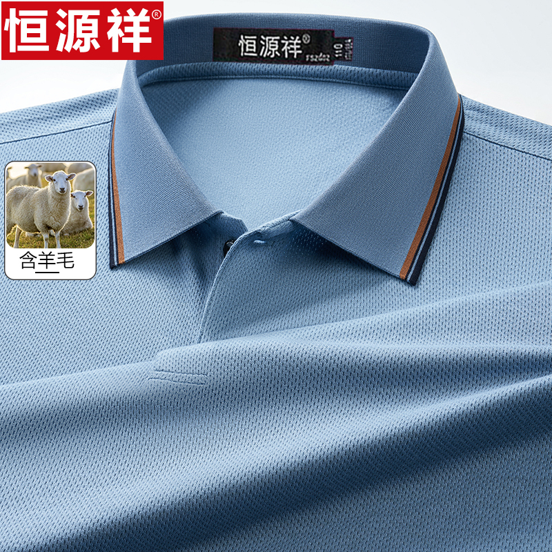 恒源祥男长袖t恤羊毛秋装新款翻领polo打底衫休闲商务爸爸装上衣