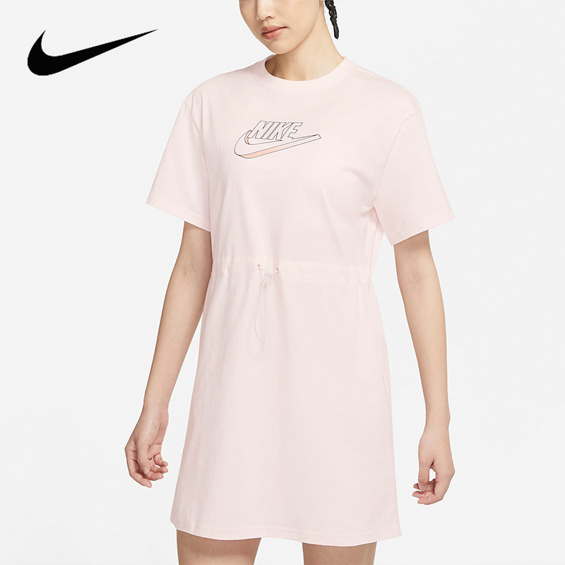 nike耐克裙子女裙新款运动休闲短袖抽绳连衣裙dd5783-640