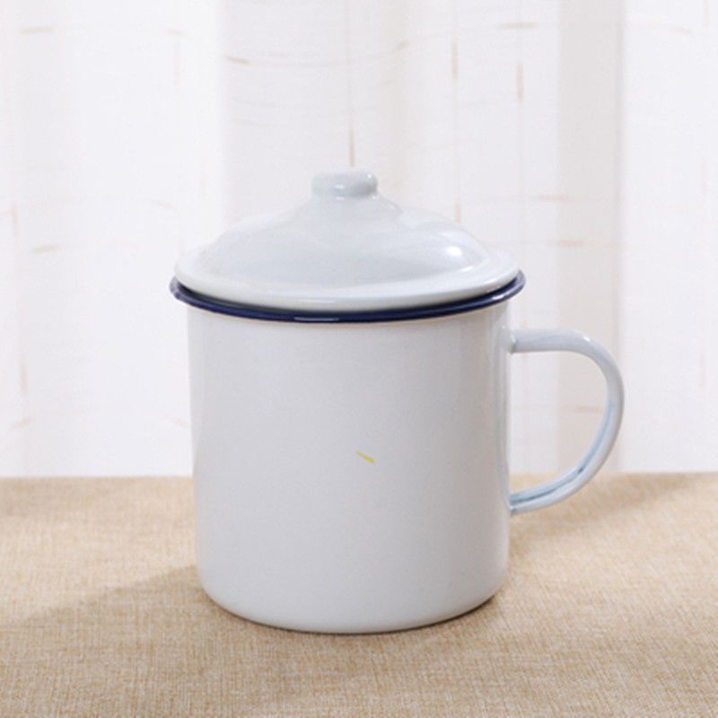 加厚搪瓷口杯白酒搪瓷杯怀旧老式铁杯白色带把茶缸搪瓷有盖水杯子 10
