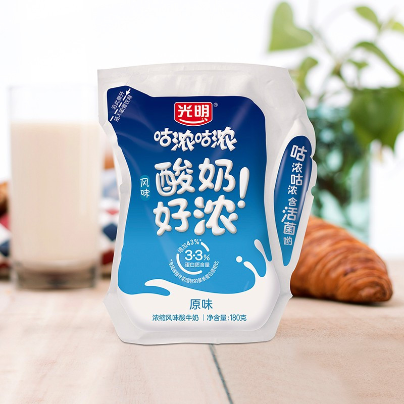 光明酸奶咕浓冰淇淋芒果芝士酸牛奶原味风味发酵乳180g12袋装