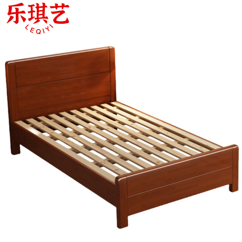 乐琪艺 实木单人床 海棠色 2000*1500*950mm 张高清大图