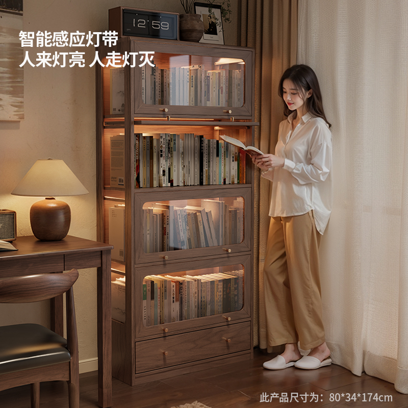 手办展示柜透明玻璃模型置物货架实木落地展示架家用陈列柜子高清大图