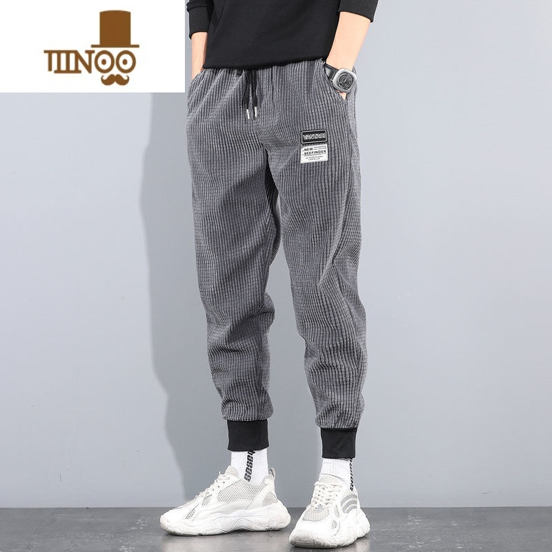 YANXU加绒束脚卫裤男帅气百搭休闲长裤子潮流ins灯芯XX裤男 XL 常规单件K34灰色