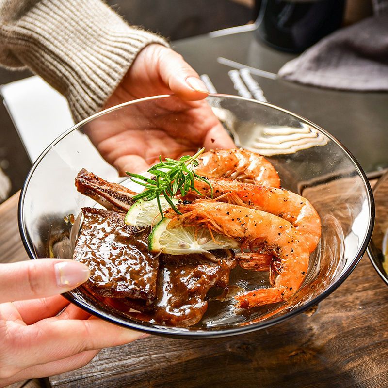 2只透明早餐杯(耐热100度) 2件套北欧琥珀色玻璃碗饭碗沙拉碗麦片甜品碗家用耐热微波炉专用