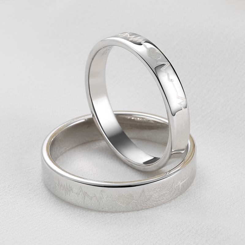 [免费刻字]韩版925纯银情侣戒指 心跳 七夕情人节礼物