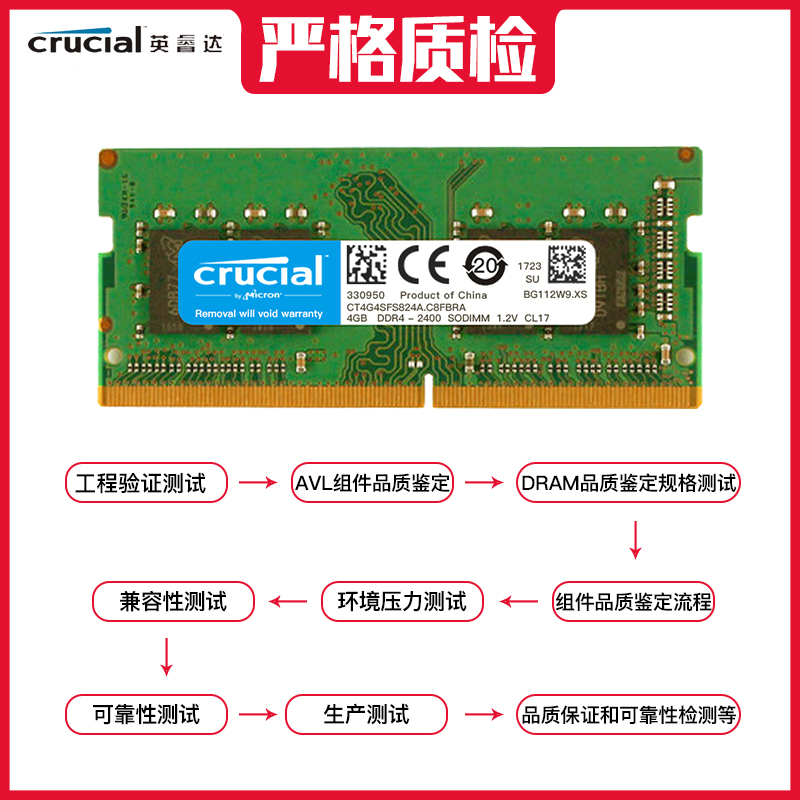 英睿达 镁光内存DDR4 2400 4G 笔记本电脑内存条