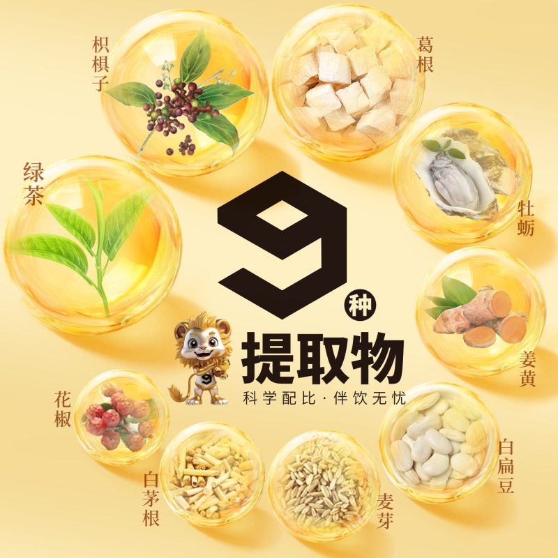 豪九力 绿茶 枳椇子 葛根含片 单瓶装 24g×1瓶(48片)