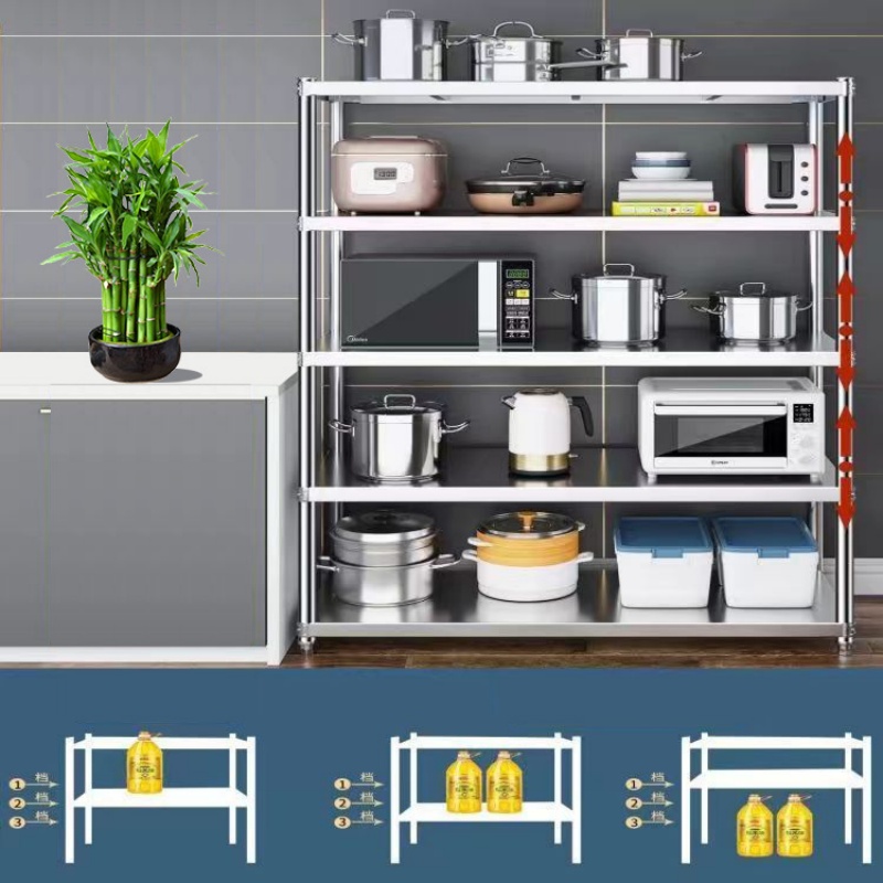 沃灏加厚不锈钢架商用厨房置物架落地收纳架货架阳台收纳架高清大图