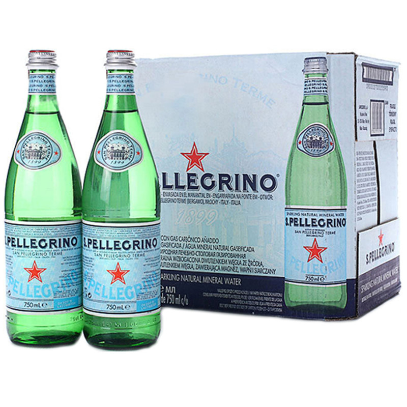 [矿物质水]圣培露(S.PELLEGRINO)天然气泡矿泉水玻璃瓶 750ml*12瓶/箱进口饮用水 意大利进口
