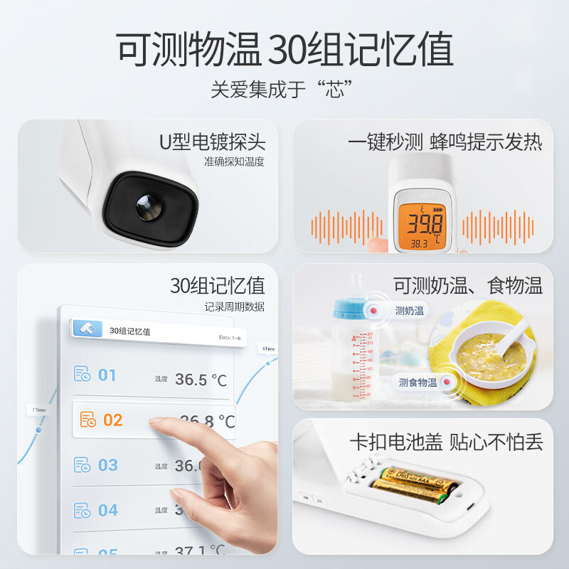 鱼跃(YUWELL)[可测奶温和体温]红外电子体温计YHW-2温度计体温枪 测温枪成人额温枪 非耳温枪