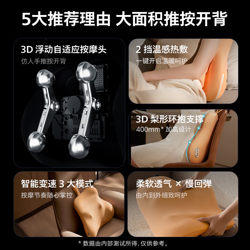 飞利浦 腰部按摩器 办公室按摩靠枕 肩腿背部按摩仪器揉捏热敷便携轻薄款[5102B]高清大图