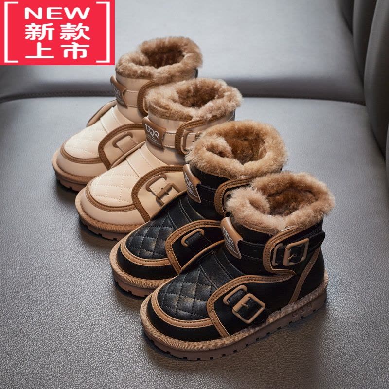 可莉允雪地靴女童一体棉靴儿童加绒加厚短靴男童中大童机车靴子图片