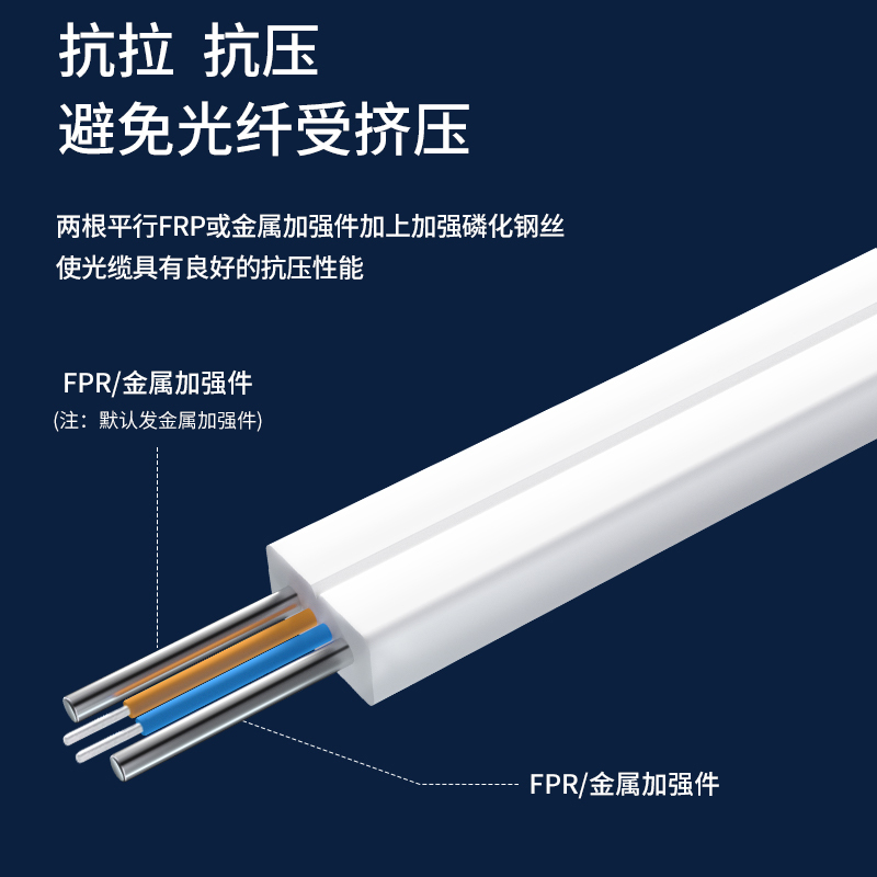 博扬GJXH-2B6皮线光纤光缆室内3.0单模双芯2芯2钢丝低烟无卤网线蝶形光纤线2000米白BY-PX1902-2KM