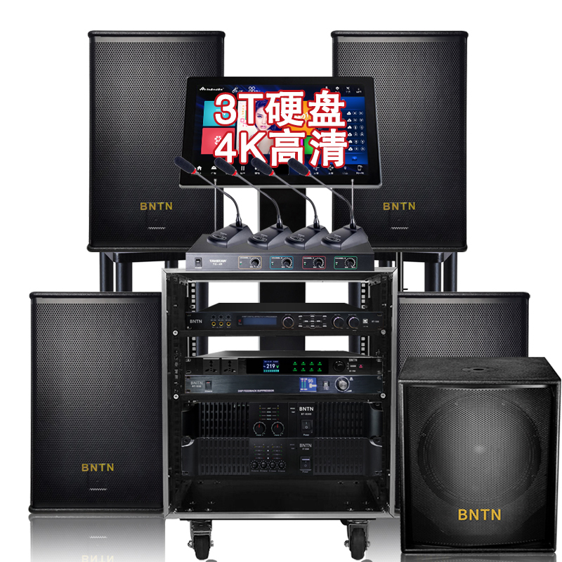 奔腾(BNTN)家庭ktv音响套装家庭影院卡拉OK家用点歌机会议客厅舞台演出音箱酒吧音响8100功放一拖四机柜4.1套装
