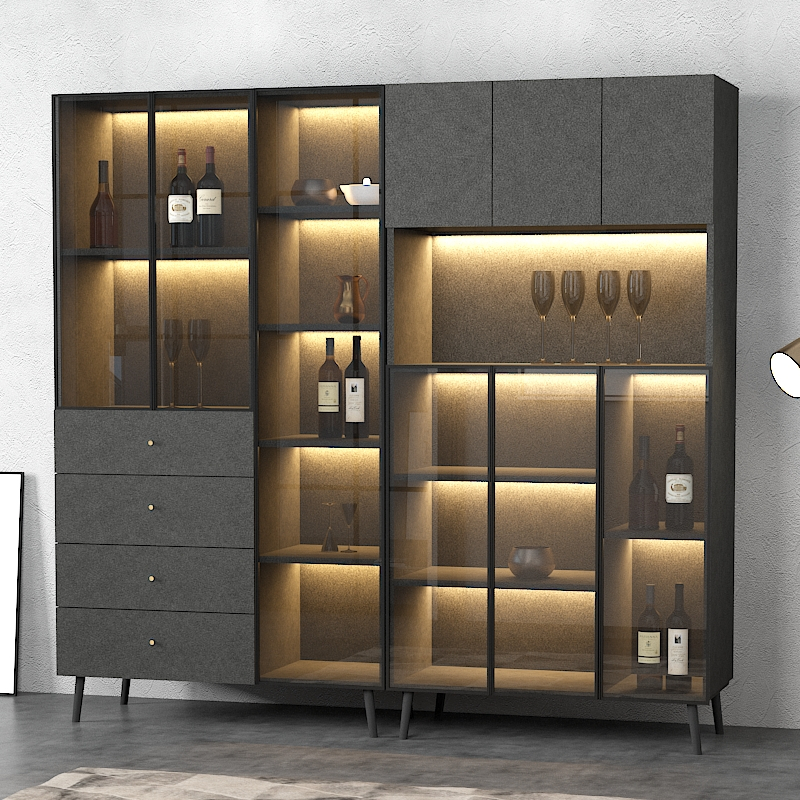 意式极简酒柜轻奢酒架家用闪电客靠墙边柜餐厅玻璃储物柜子定制