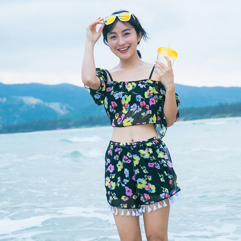 泳衣女保守分体性感显瘦比基尼游泳衣学生平角运动泡温泉