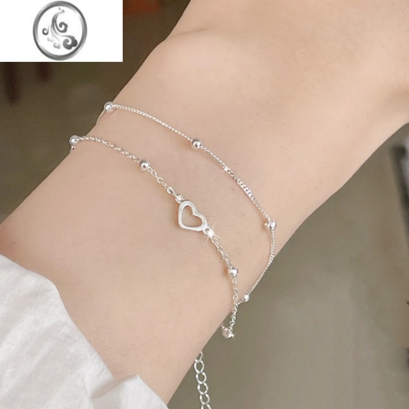 jimis999银银手链女ins小众设计感简约双层叠戴足银手饰闺蜜生日礼物