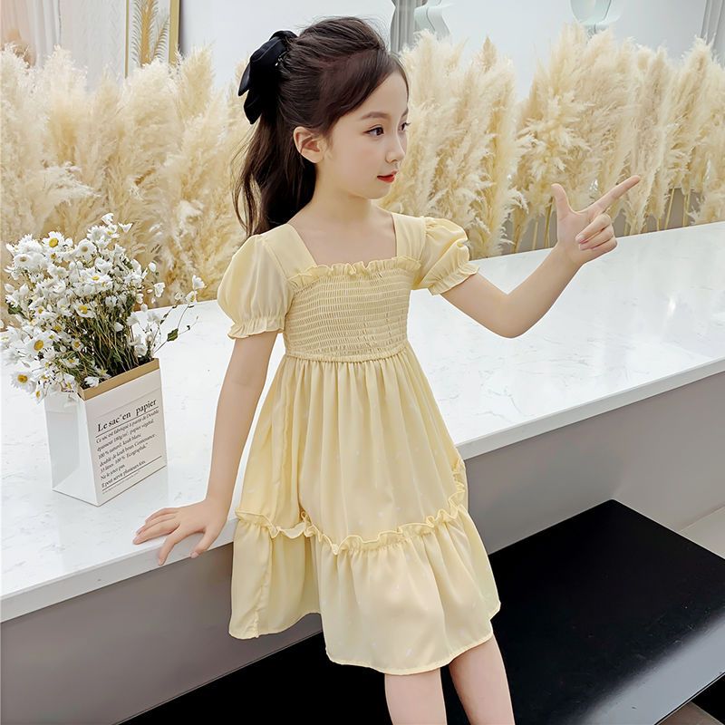 枫林海阁童装2021夏季女童中大童短袖连衣裙儿童网红闺蜜装裙子潮