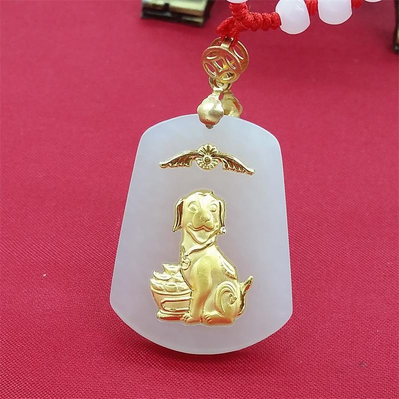 金镶玉坠十二生肖玉坠项链镶和田玉项坠PTJWX8284送女朋友七夕情人节礼物