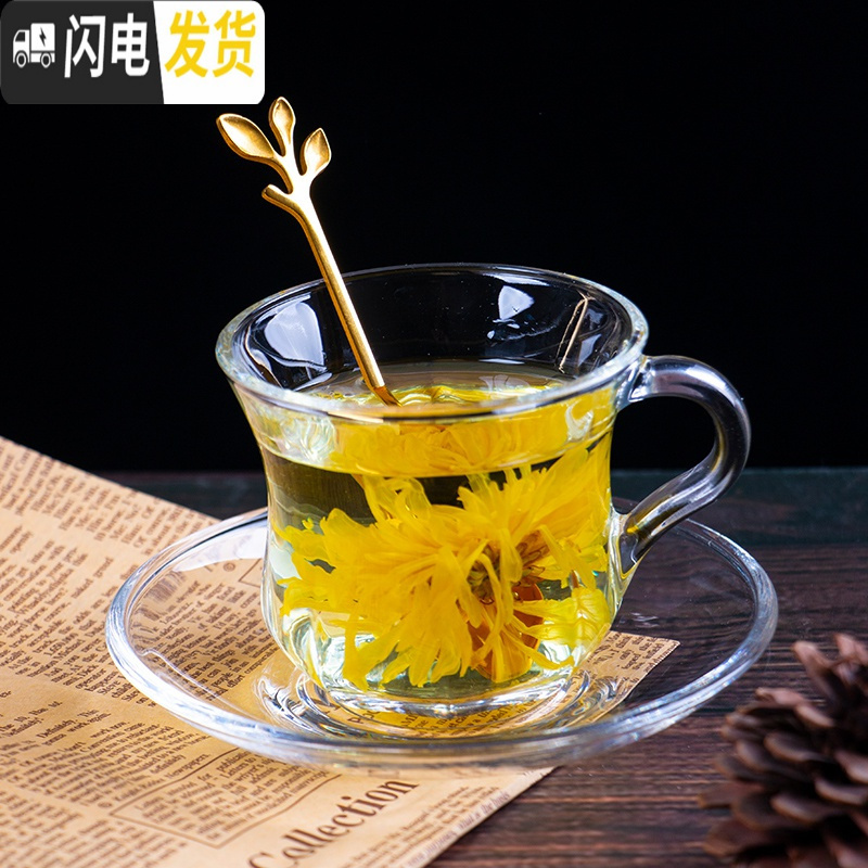 三维工匠欧式下午茶简约小透明玻璃杯碟泡花茶杯咖啡杯带把茶具套装 窈窕杯(杯+碟+勺)咖啡器具