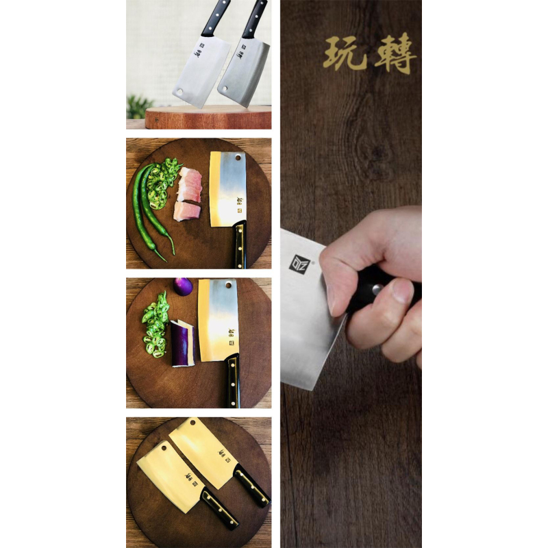 [拿铁OYZ手工锻打中华家刀]文武双刀刚玉磨刀石三件套文刀武刀菜刀切片刀斩骨刀(至...