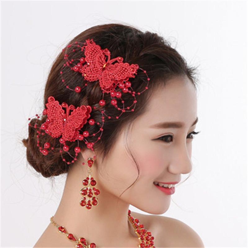 新娘头饰头花盘发造型发饰结婚饰品婚纱礼服影楼拍照配饰品14红色