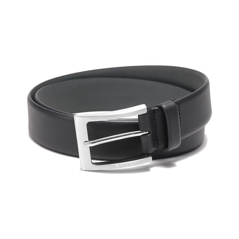 雨果博斯hugoboss男士牛皮黑色徽标装饰不可裁剪皮带腰带50470787