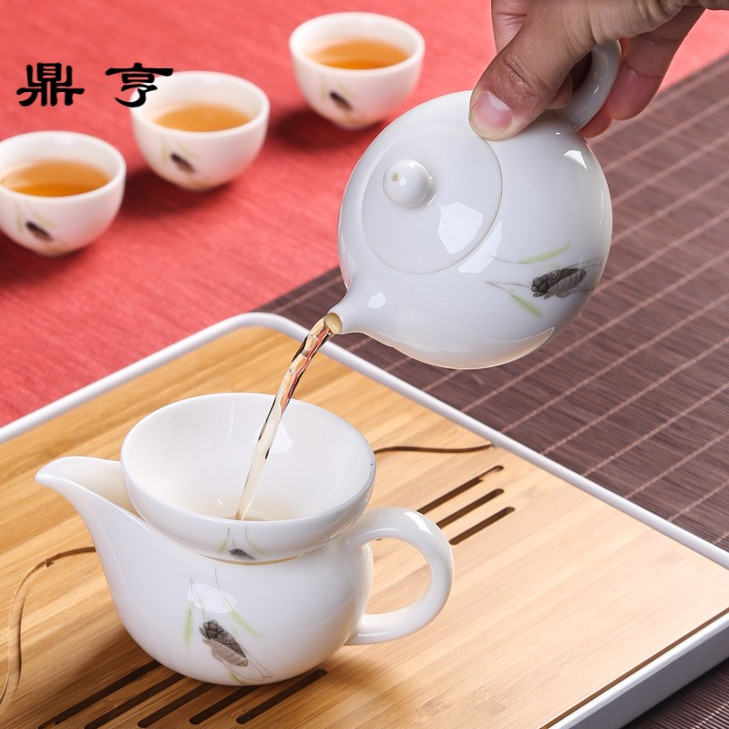 鼎亨白瓷茶具套装家用简约德化手工白瓷整套功夫茶壶茶杯盖碗陶瓷