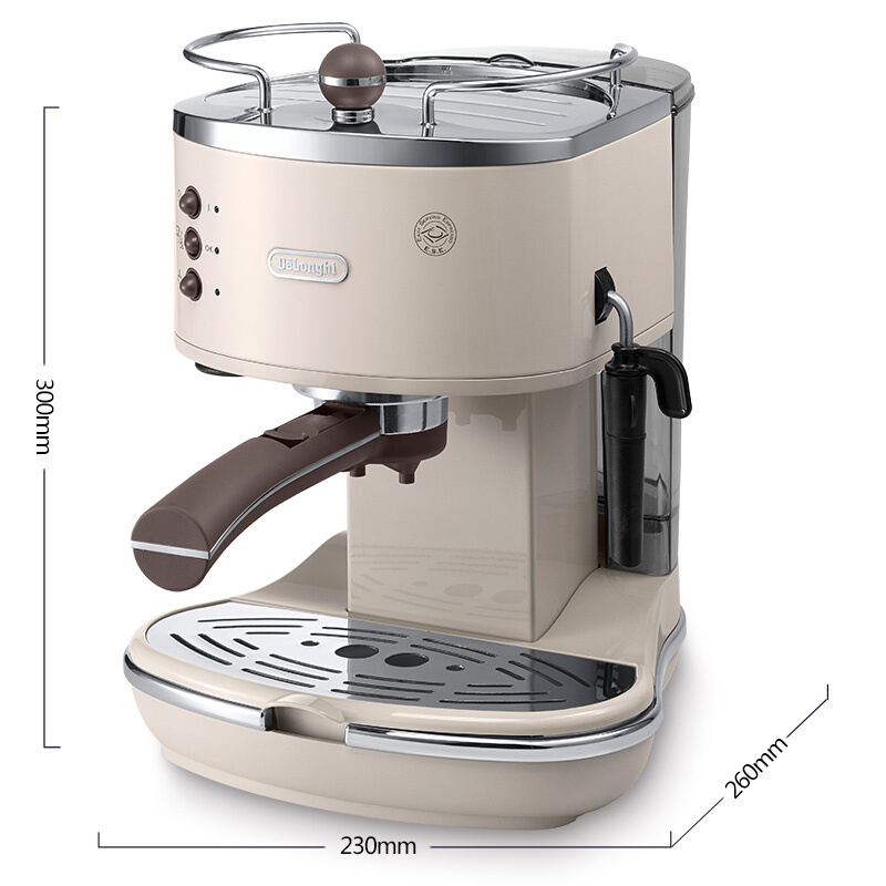 德龙(Delonghi)咖啡机 复古系列半自动咖啡机 家用意式浓缩 泵压式不锈钢锅炉 ECO310.VGR 奶油白