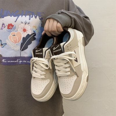 回力板鞋女平底复古卡其色低帮小白鞋子女潮ins学生日系休闲女鞋百搭拼色增高鞋子