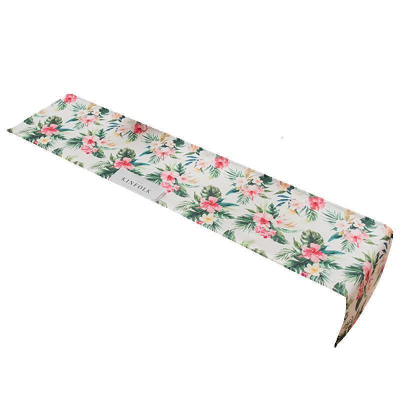 家柏饰(CORATED)北欧INS棉麻布艺茶几电视柜长条客厅餐厅餐桌布盖巾桌旗叶 芭蕉与花防水款 35*160cm